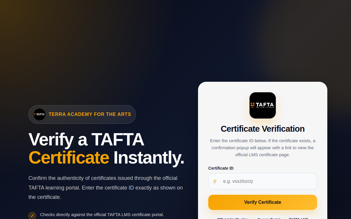 TAFTA Certificate Verification